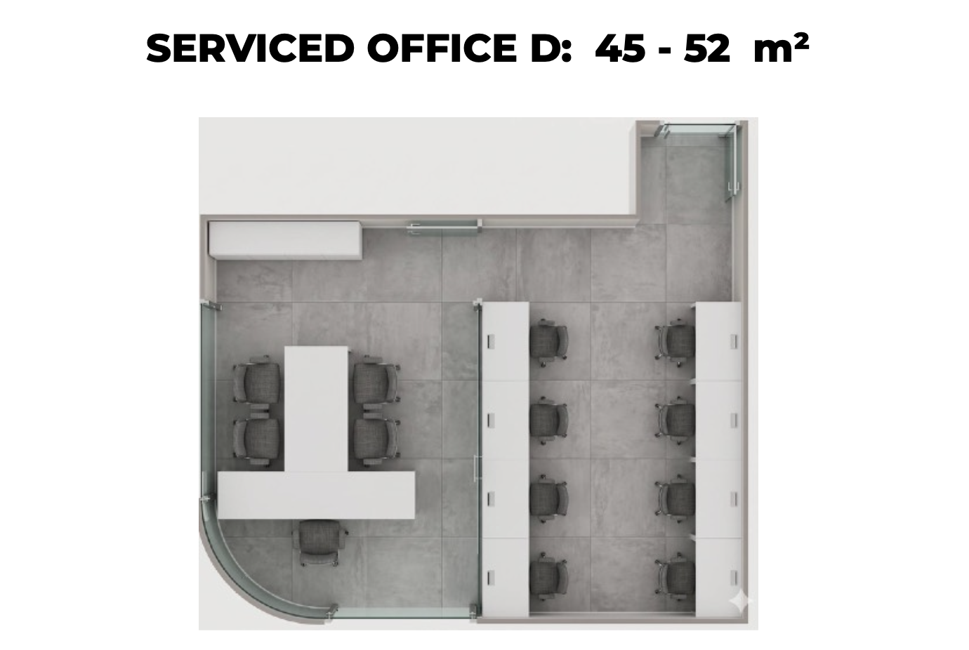 Půdorys Serviced Office D, 45–52 m²