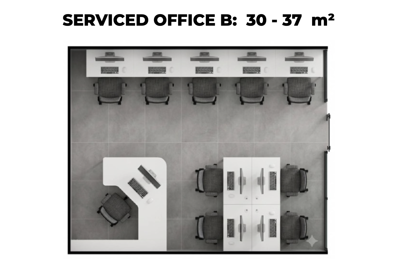 Půdorys Serviced Office B, 30–37 m²