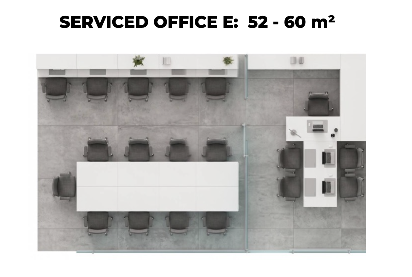 Půdorys Serviced Office E, 52–60 m²