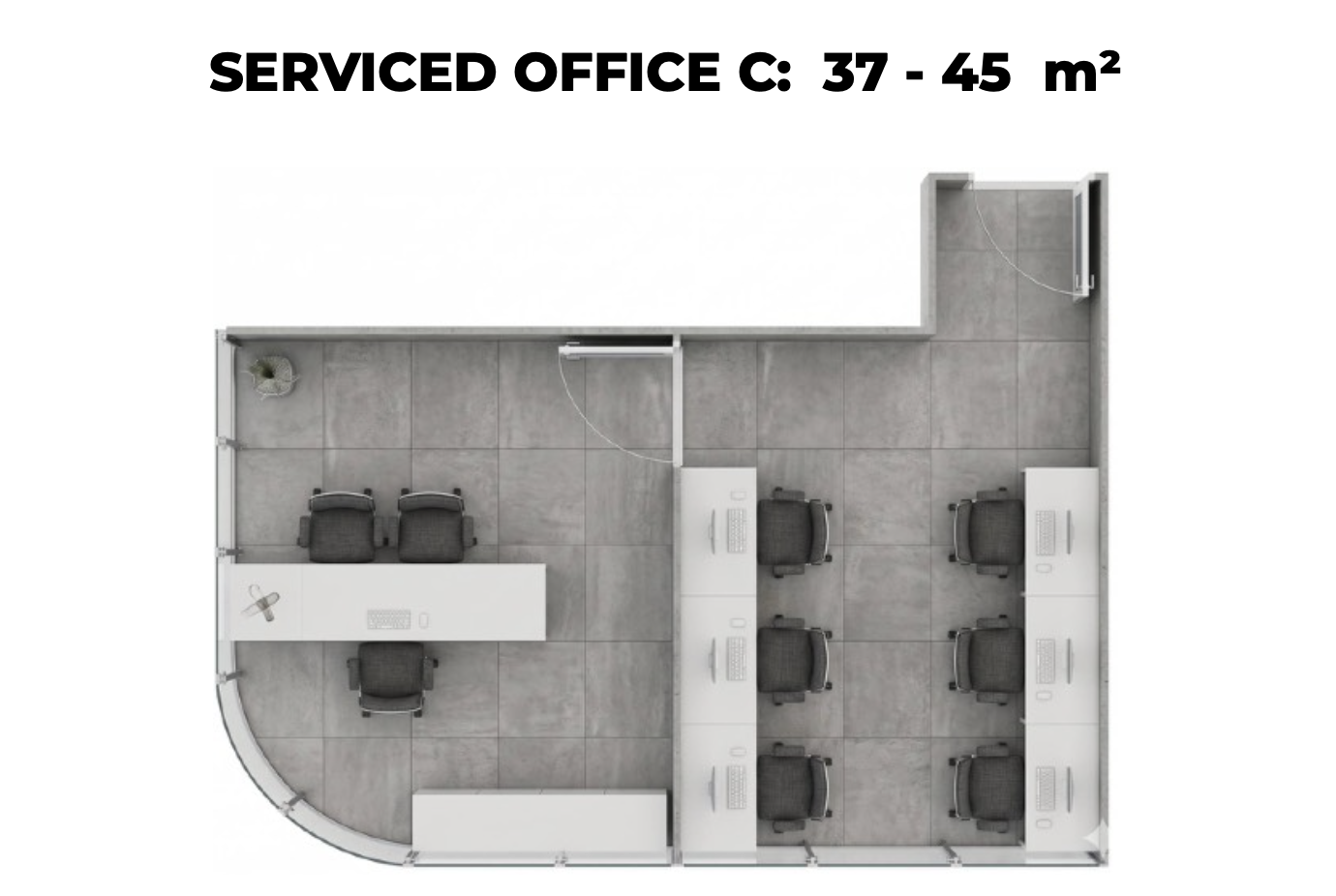Půdorys Serviced Office C, 37–45 m²